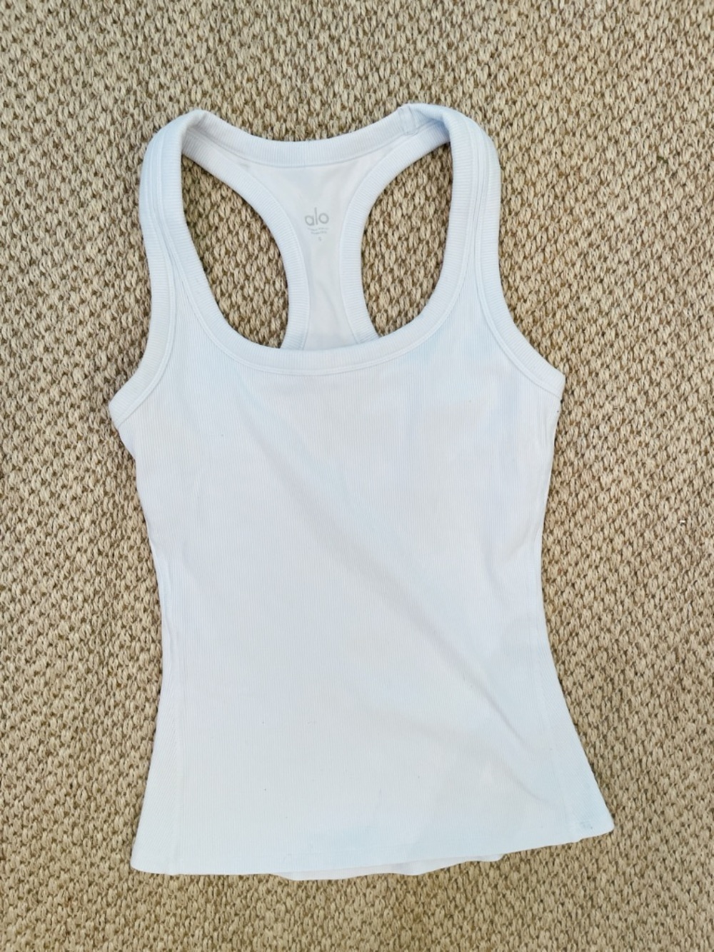 Alo Yoga Goddess Ribbed Tank Top Women’s Small White Built-In Bra Racerback